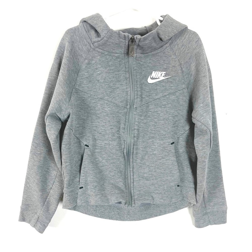 Nike Girls Grey Long Sleeve Zip Front Hooded Sweatshirt Size 6X